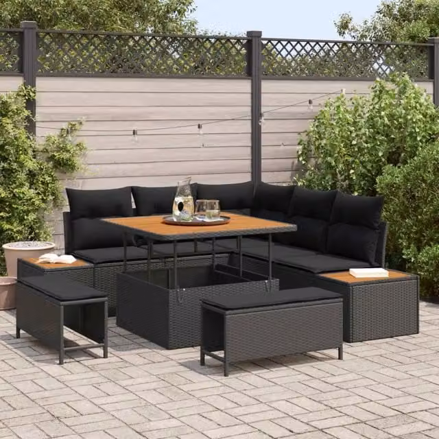 Set Divano da Giardino 8 pz Nero polyrattan 3362904