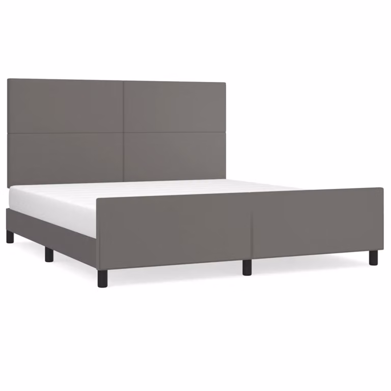 Giroletto con Testiera Grigio 160x200 cm in Pelle finta