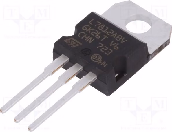 3x IC: Stabilizzatore di tensione 1,5A, linea regolata (no), 12V, montaggio a foro passante (THT), modello L7812ABV-DG, non verniciato