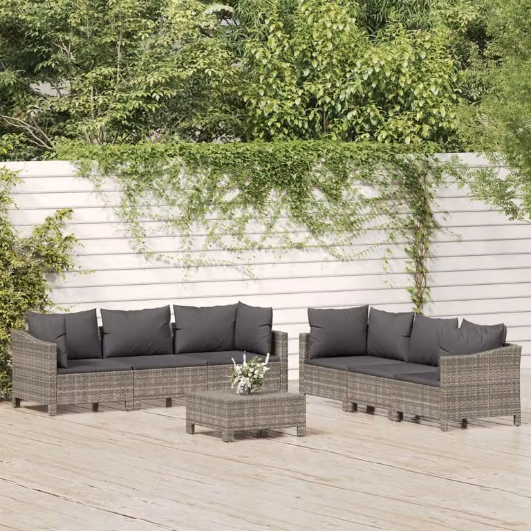 The Living Store Set da salotto da giardino 7 pezzi con cuscini in poly rattan grigio