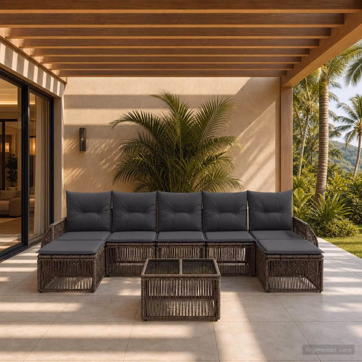 Maison Exclusive - Set da giardino composto da 8 pezzi. Divano da esterno in rattan sintetico, colore grigio e grigio scuro