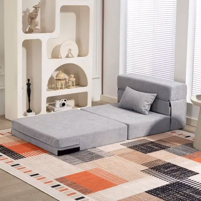 Sedia multifunzione REDOM convertibile in divano a pavimento e materasso, Grigio Chiaro, L 210 x P 80 cm