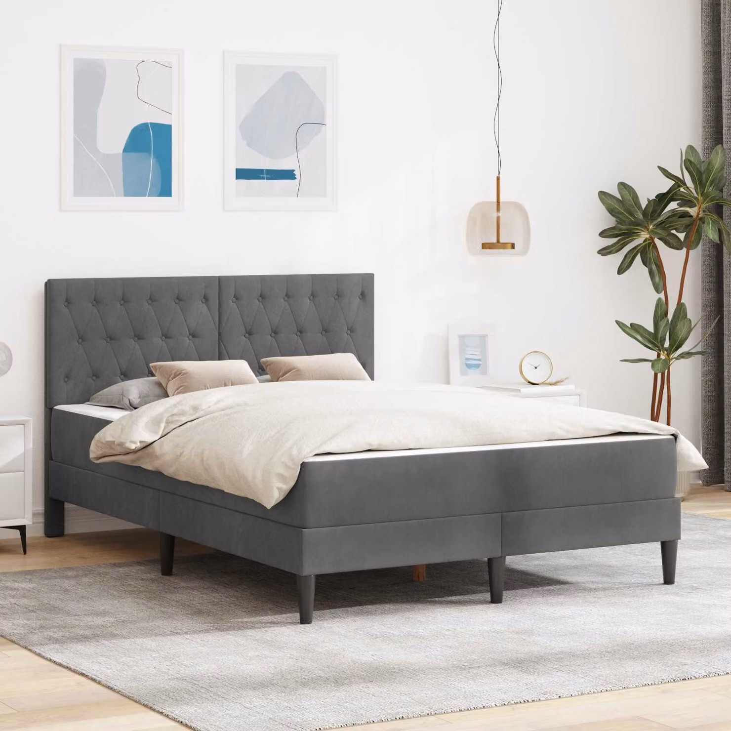 Letto moderno con materasso vidaXL in velluto grigio, L/P/H: 140 x 190 x 96 cm
