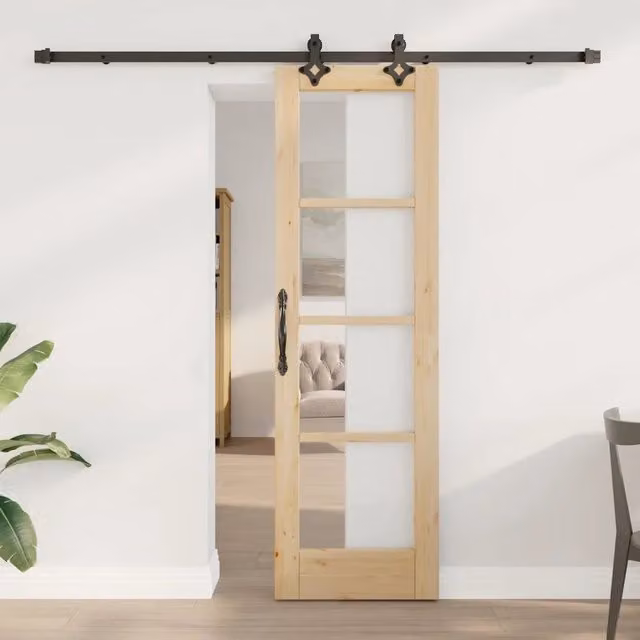 Porta scorrevole moderna vidaXL in legno e vetro color marrone beige L: 61 cm, H: 198,5 cm