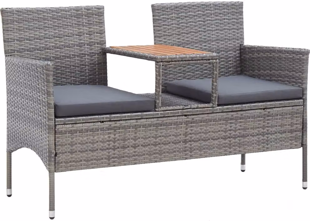 panca da giardino a 2 posti con tavolino da tè 143 cm in poly rattan grigio