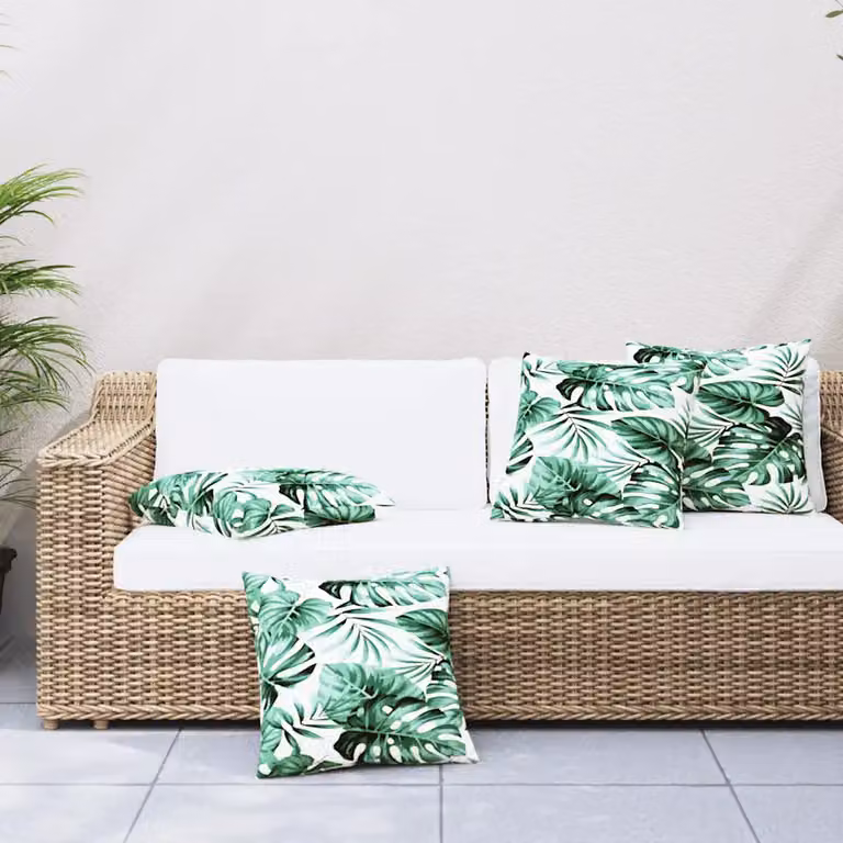 Set di 4 cuscini quadrati vidaXL con motivo floreale verde, lavabili e con rivestimento rimovibile, L/P: 60 x 60 cm