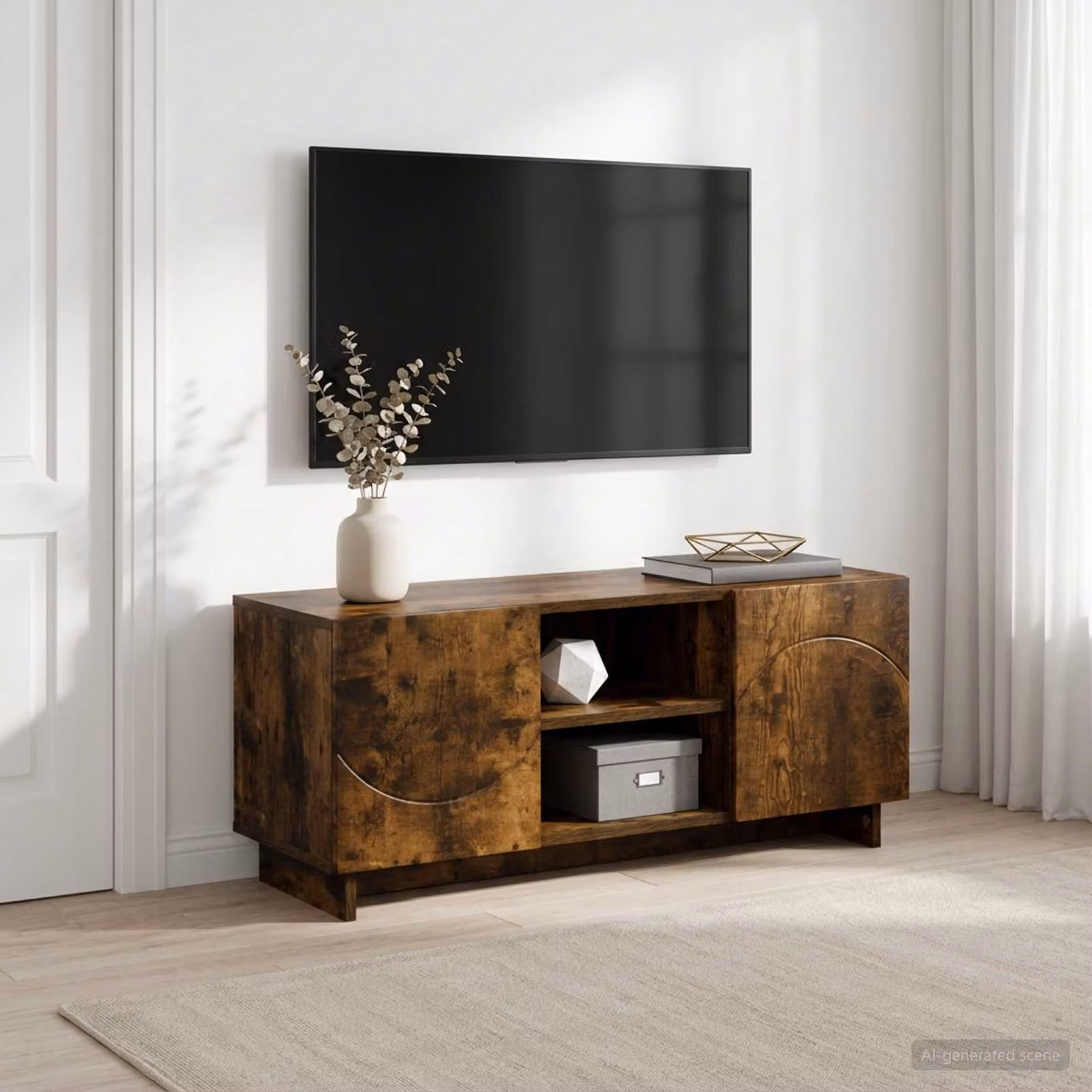 Supporto TV moderno vidaXL in legno ingegnerizzato Rovere Fumo, L 90 x P 34.5 x H 40 cm