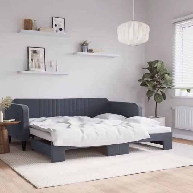 Divano Letto con Letto Estraibile-Sofa Letto-Daybed Grigio Scuro 100x200 Velluto 295347