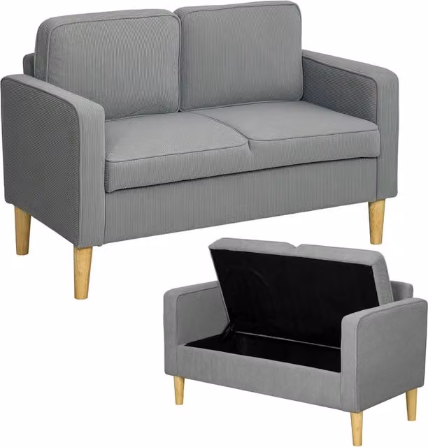 Divano 2 posti con contenitore e gambe in legno ¨C Minimal ¨C Grigio chiaro 117x79x63