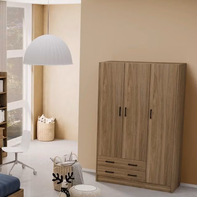 Armadio 3 ante e 2 cassetti Noce Naturale Cm 135x52xH 210