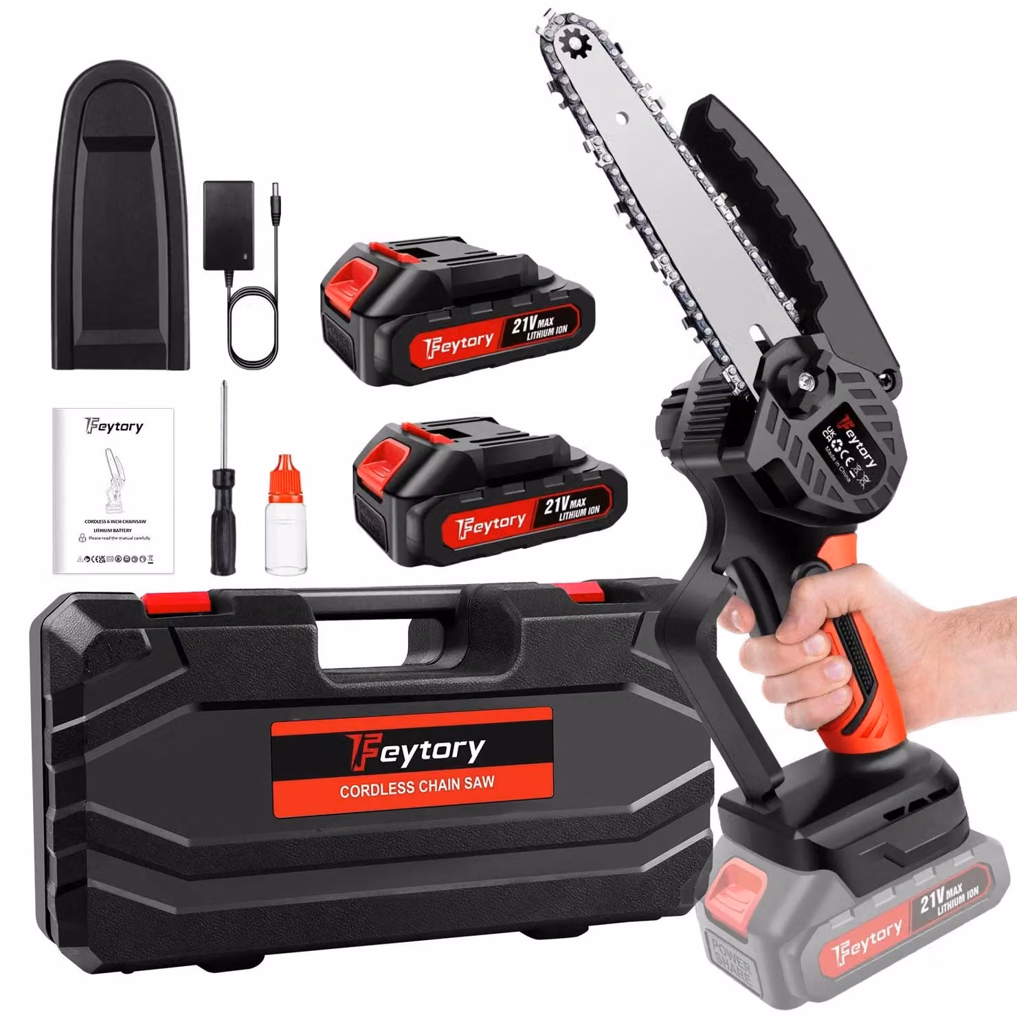 Troncatrice a batteria compatta - Utensile portatile - Con 2 batterie - Sistema di blocco di sicurezza - Ideale per potatura, lavori di giardinaggio e taglio della legna