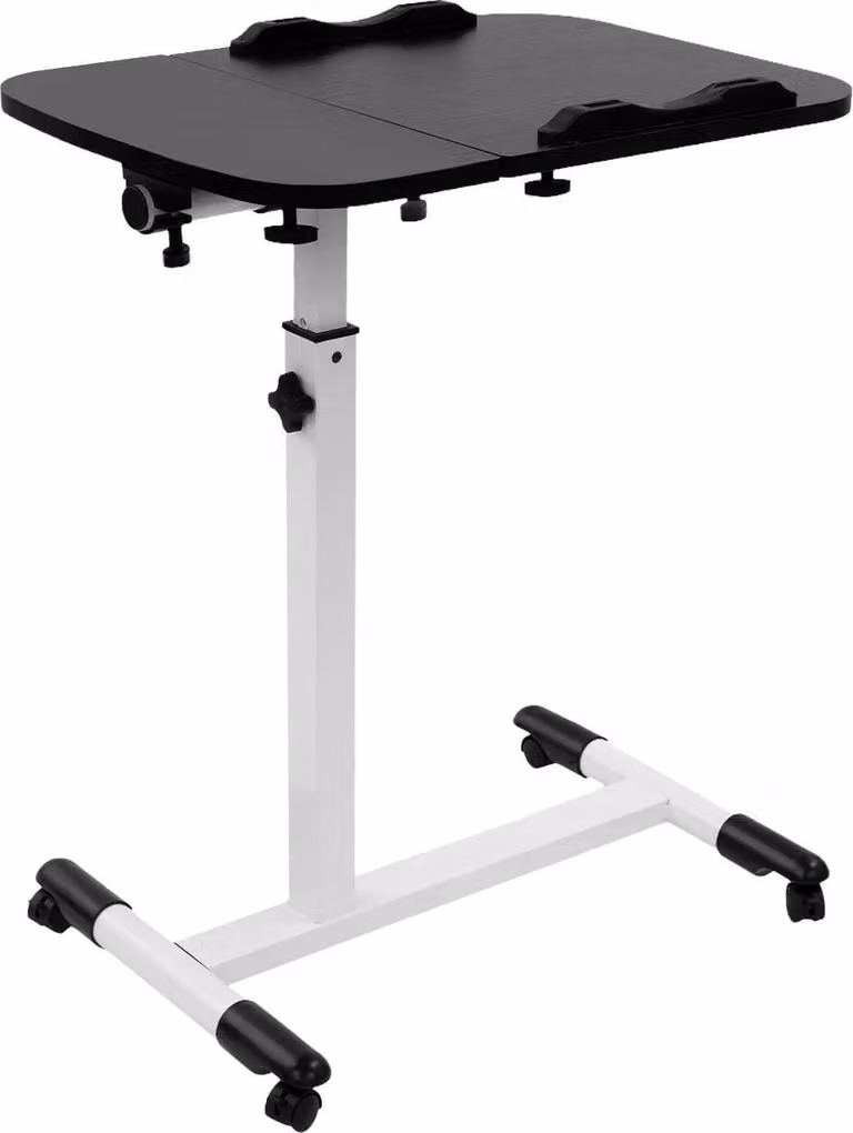 Tavolo per laptop - Tavolo regolabile in altezza per computer, montato su rotelle - Piano del tavolo inclinabile da 0° a 90° - Altezza regolabile da 65 a 95 cm - Piano del tavolo in MDF, dimensioni 60x40 cm - Quattro rotelle con freno - Colore nero