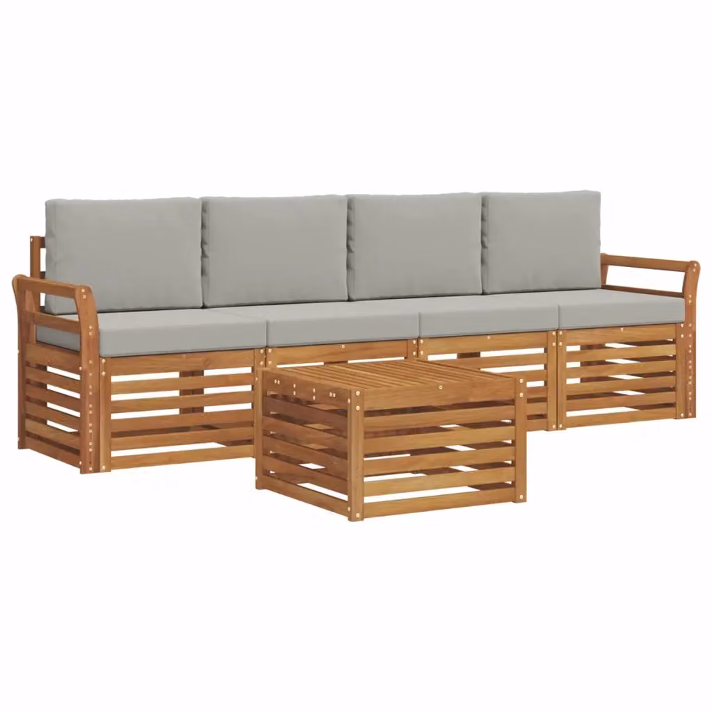 Set di mobili da giardino vidaXL composto da divano a 3 posti, poltrone e tavolino da caffè in legno di acacia con cuscini beige e grigi – 2