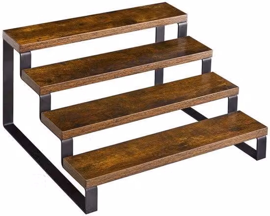Ibenzoa® Scaffale per erbe aromatiche, 4 livelli – Scaffale per cucina e bagno in pannello di particelle di legno con rinforzo in ferro, color marrone retrò / nero opaco, soluzione salvaspazio per la conservazione