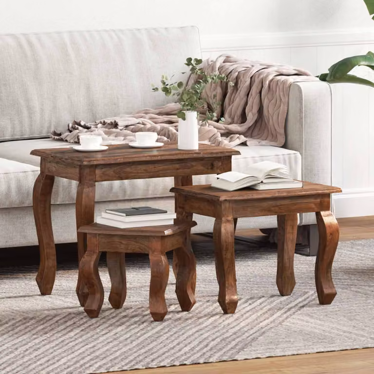 Set di 3 tavolini nesting vidaXL in legno di mogano marrone per soggiorno e sala da pranzo