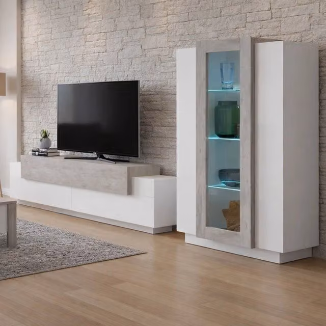 Isaia, Parete Attrezzata Modulabile Made in Italy, 45x280x120h cm Bianco Lucido