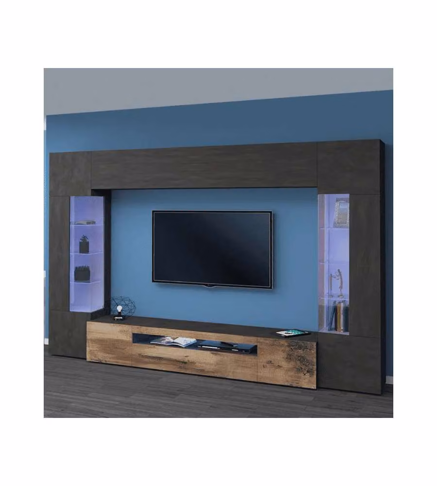 Web Furniture Parete Attrezzata Moderna Soggiorno Antracite 290x40x190 cm