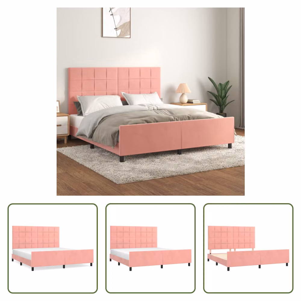 The Living Store Struttura letto con testiera rosa 160x200 cm in velluto