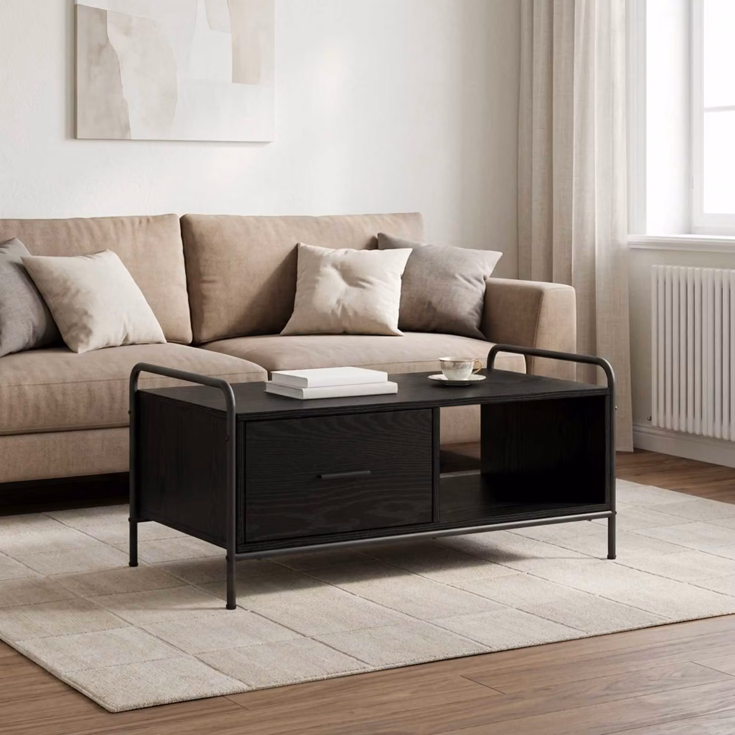 vidaXL Tavolino da salotto moderno in rovere e nero L: 90 cm, P: 49 cm, H: 41 cm