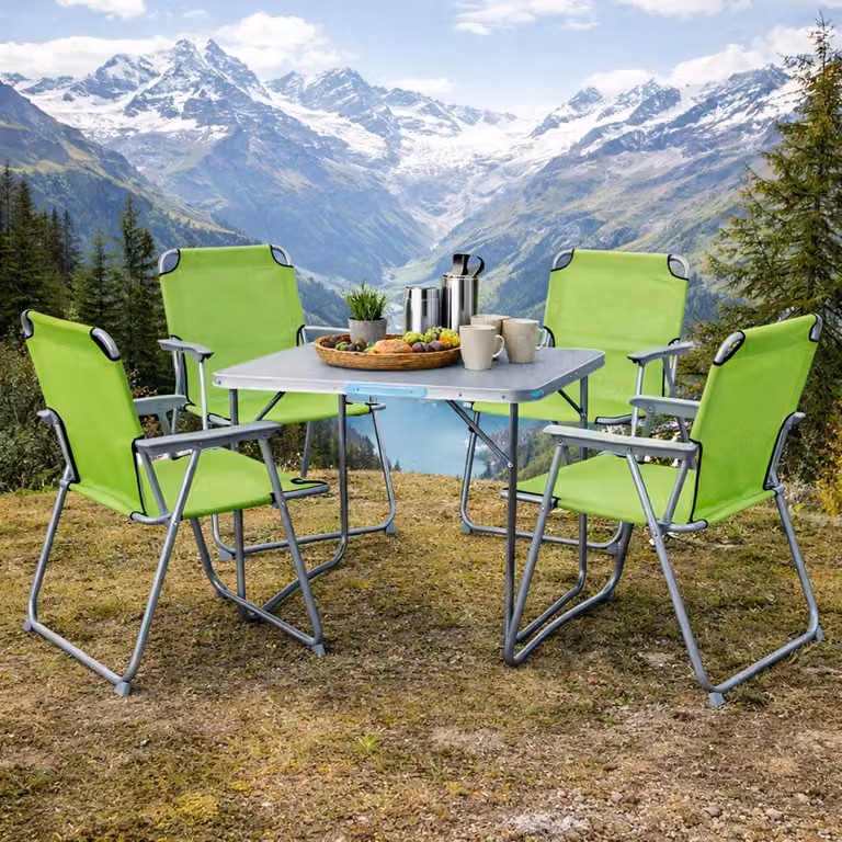 set 5 pezzi da campeggio in alluminio L80xL60xH68cm verde lime