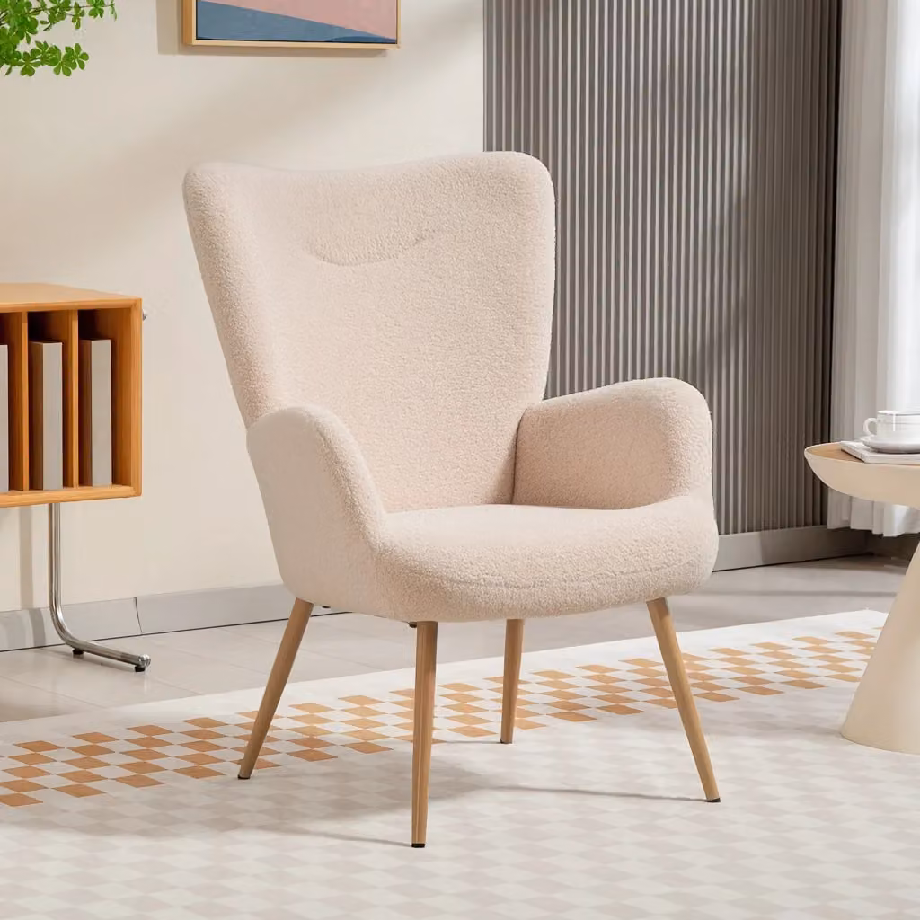 Poltrona Moderna Giordanoshop in Tessuto Beige con Schienale Alto e Braccioli, L/P/H: 71 x 74 x 97,5 cm – 2