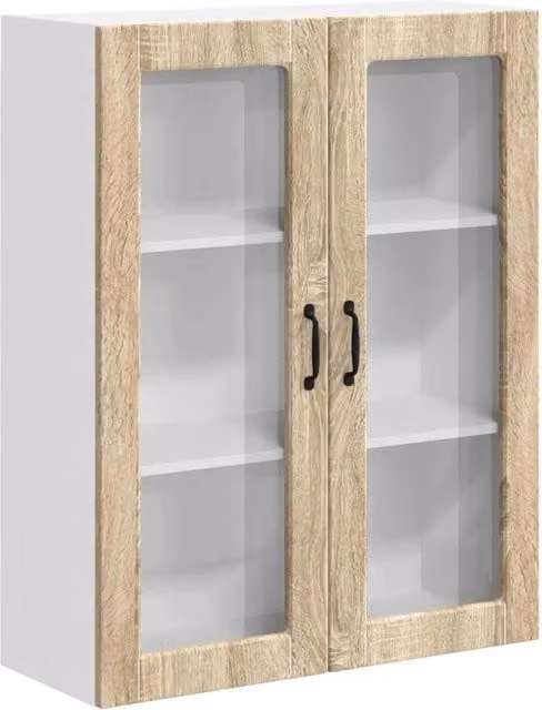 Pensile da cucina LUCCA con ante in vetro, Rovere Sonoma e Bianco, L 80 x P 31 x H 100 cm