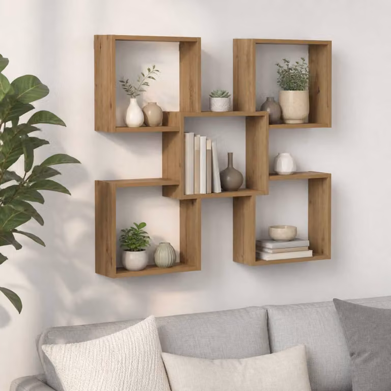 Scaffale da parete moderno vidaXL in legno rovere marrone L: 99,5 cm, P: 17 cm, H: 91 cm