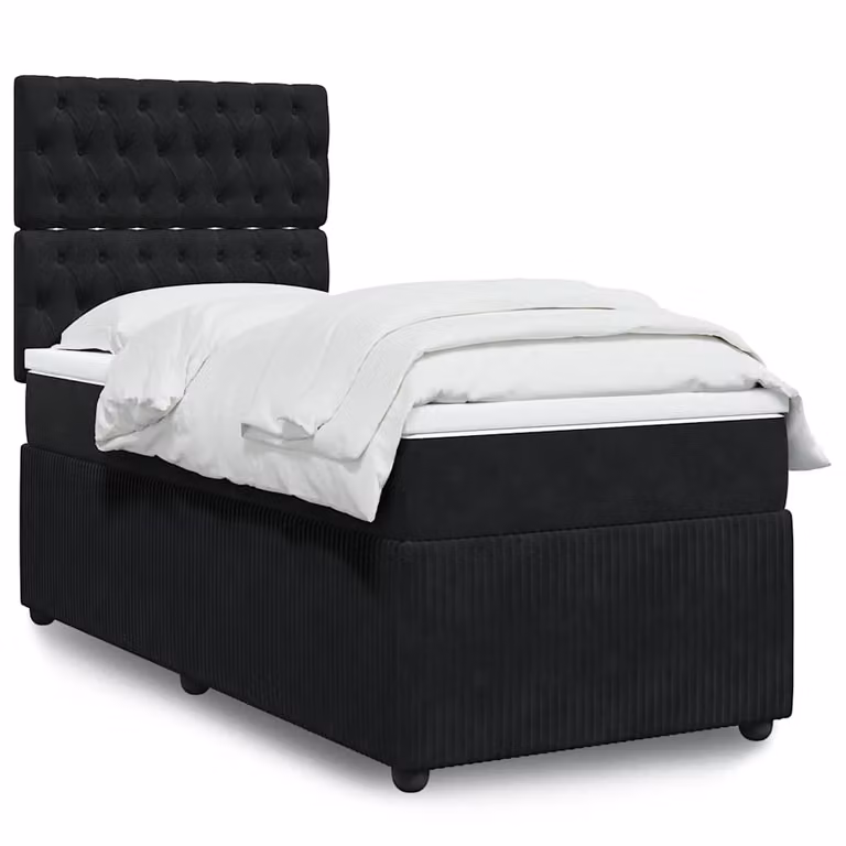 vidaXL Giroletto a Molle con Materasso Ibrido in Velluto Nero, L/P: 90 x 200 cm