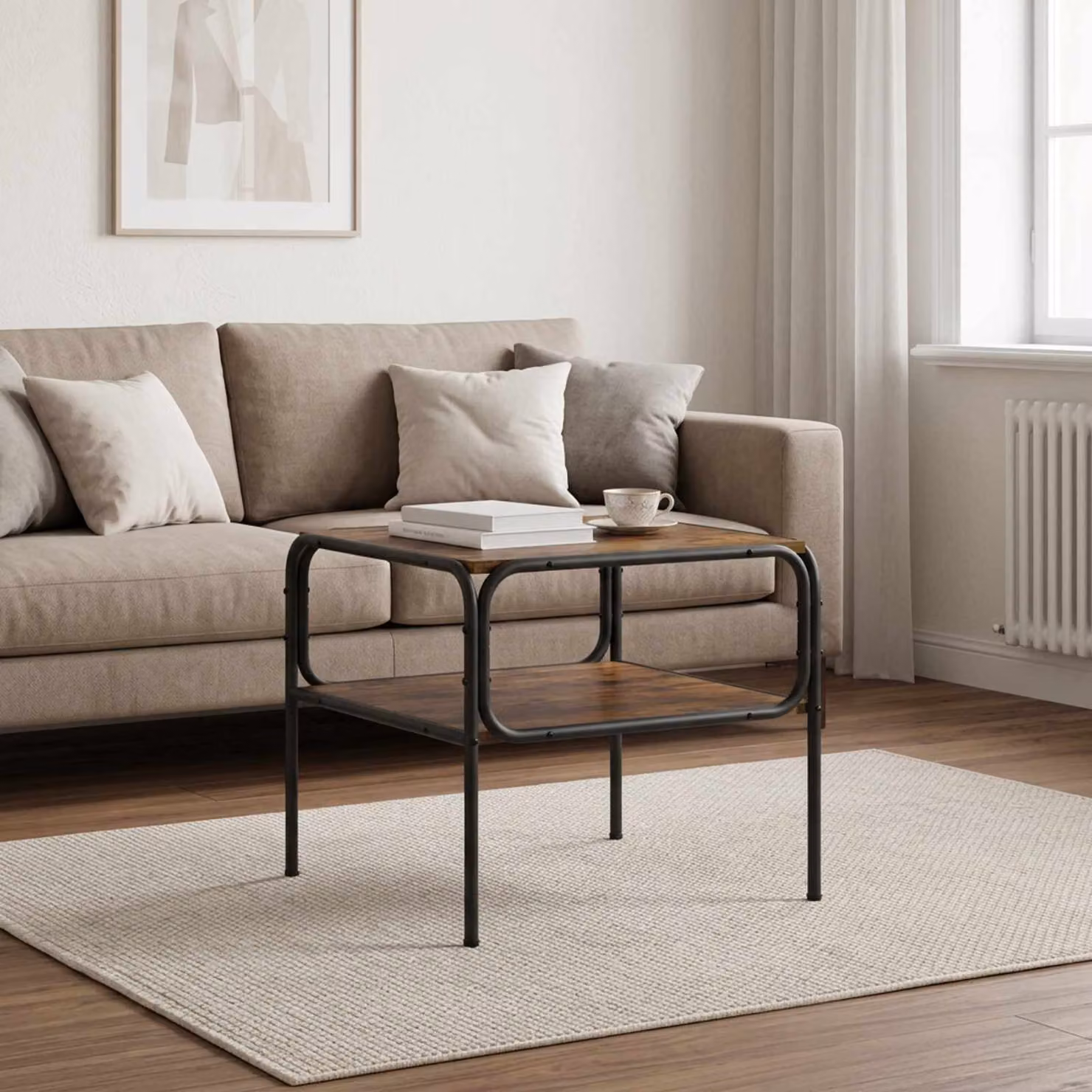 vidaXL Tavolo laterale moderno in rovere fumo marrone L: 100 cm, P: 50 cm, H: 46 cm
