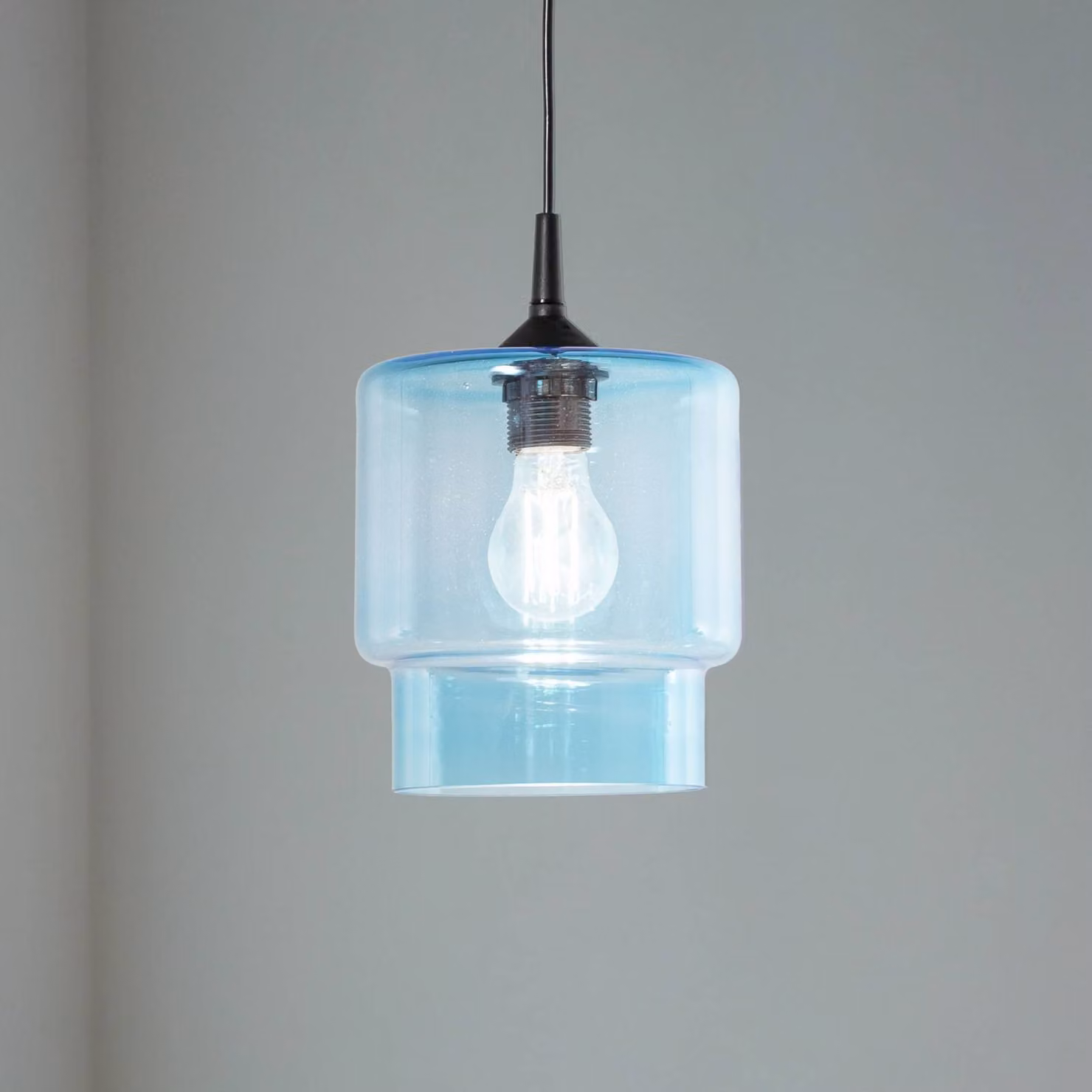 Lampada a sospensione in vetro Nesto Argon, dimmerabile, Blu, Soggiorno / Sala da pranzo, Vetro, Lampada a sospensione