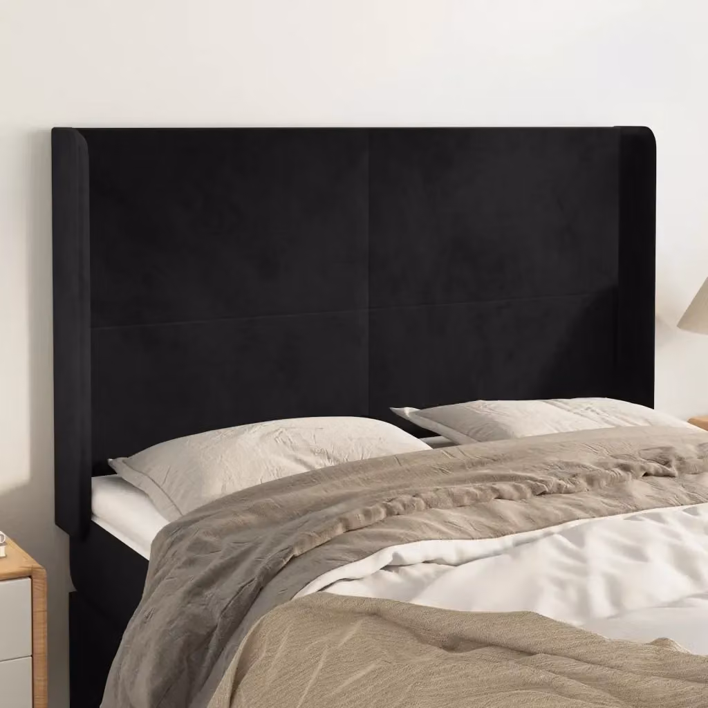 Testiera ad orecchio in velluto nero per camera da letto L: 147 cm, P: 16 cm, H: 118/128 cm – 2