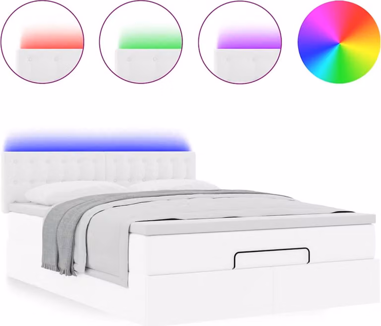 Pouf Letto con Materassi e LED Bianco Puro 140x190cm Pelle finta