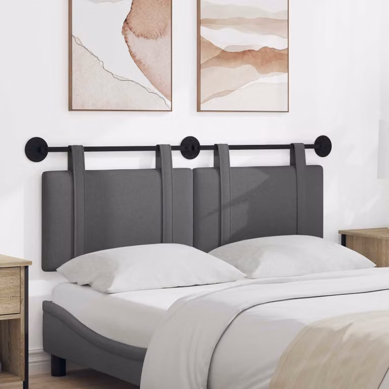 Testiera per letto sospesa vidaXL in tessuto grigio scuro con struttura in legno e pannello imbottito L: 150 cm, H: 55 cm, P: 6 cm