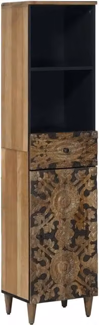 Mobile da bagno vidaXL in legno e metallo marrone e nero con ante a battente e ripiani interni L/P/H: 38 x 33 x 160 cm – 1