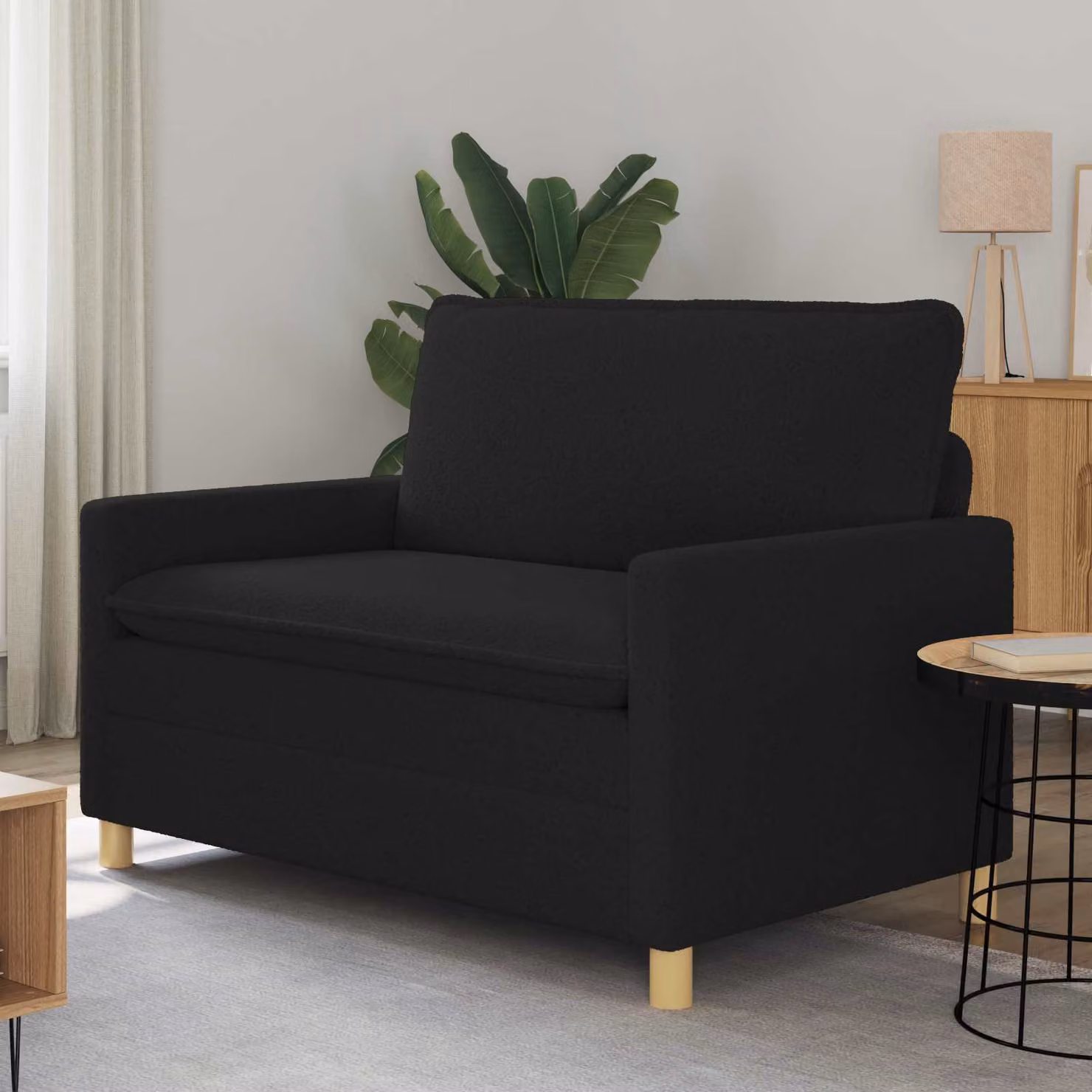 vidaXL Divano Moderno Nero in Tessuto con Struttura in Metallo L: 126 cm, P: 81 cm, H: 87,5 cm