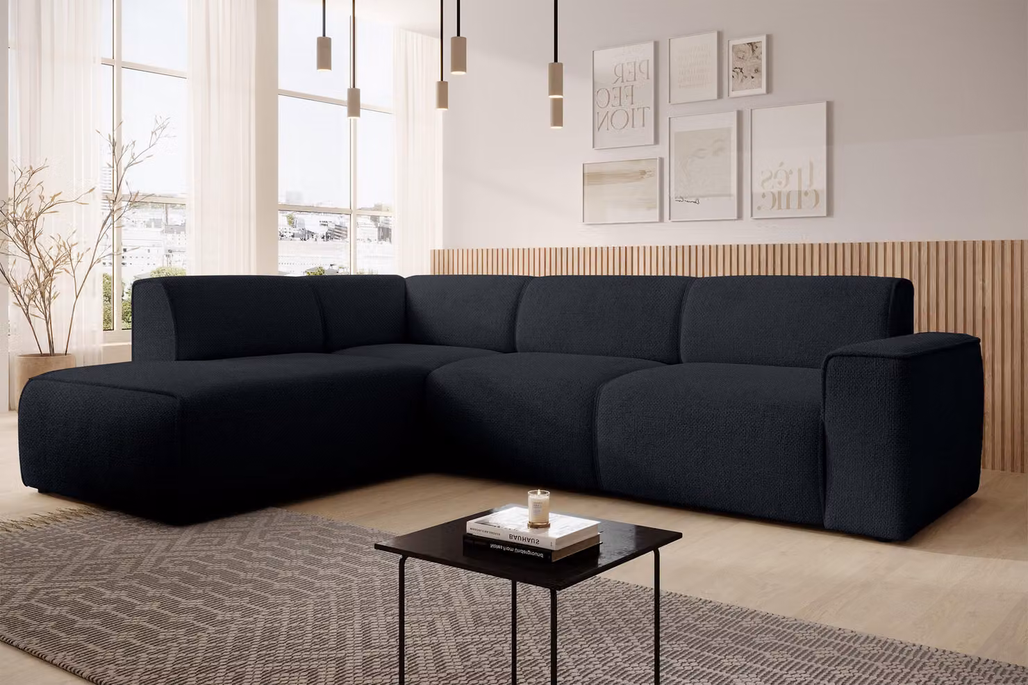 AX LIVING Divano a L Didim L Grigio scuro – 292 cm, elegante e confortevole L