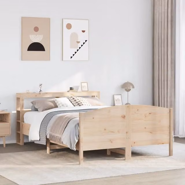 Letto in legno massello di pino VIDAXL stile rustico marrone con ripiani laterali L/P/H: 120 x 200 cm