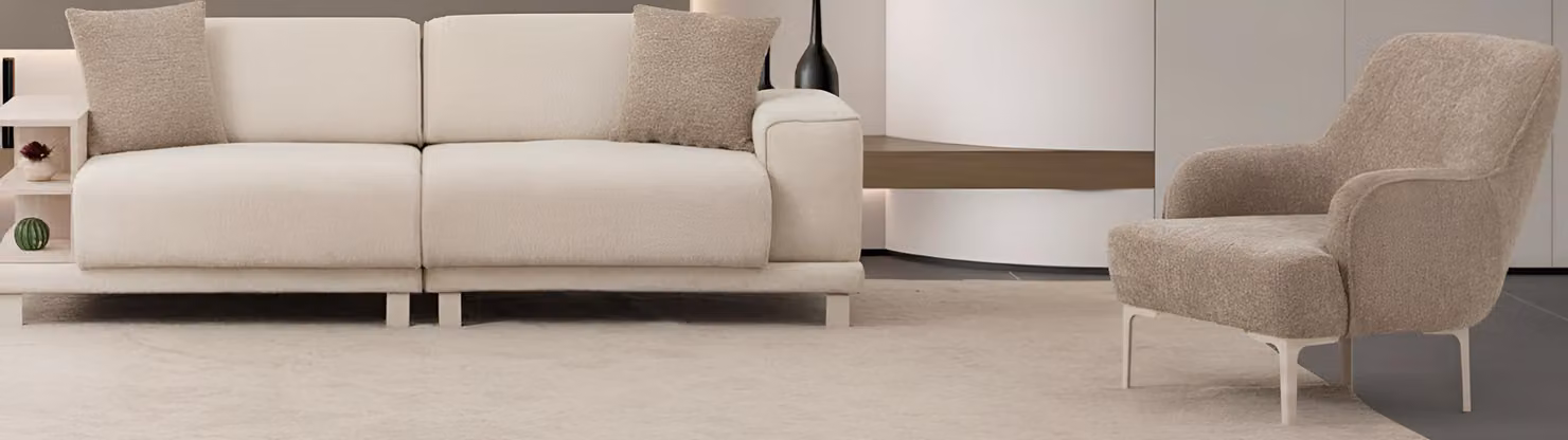 Beiges Modernes Wohnzimmer-Set – Luxuriöses 3-Sitzer Sofa und Weicher Sessel