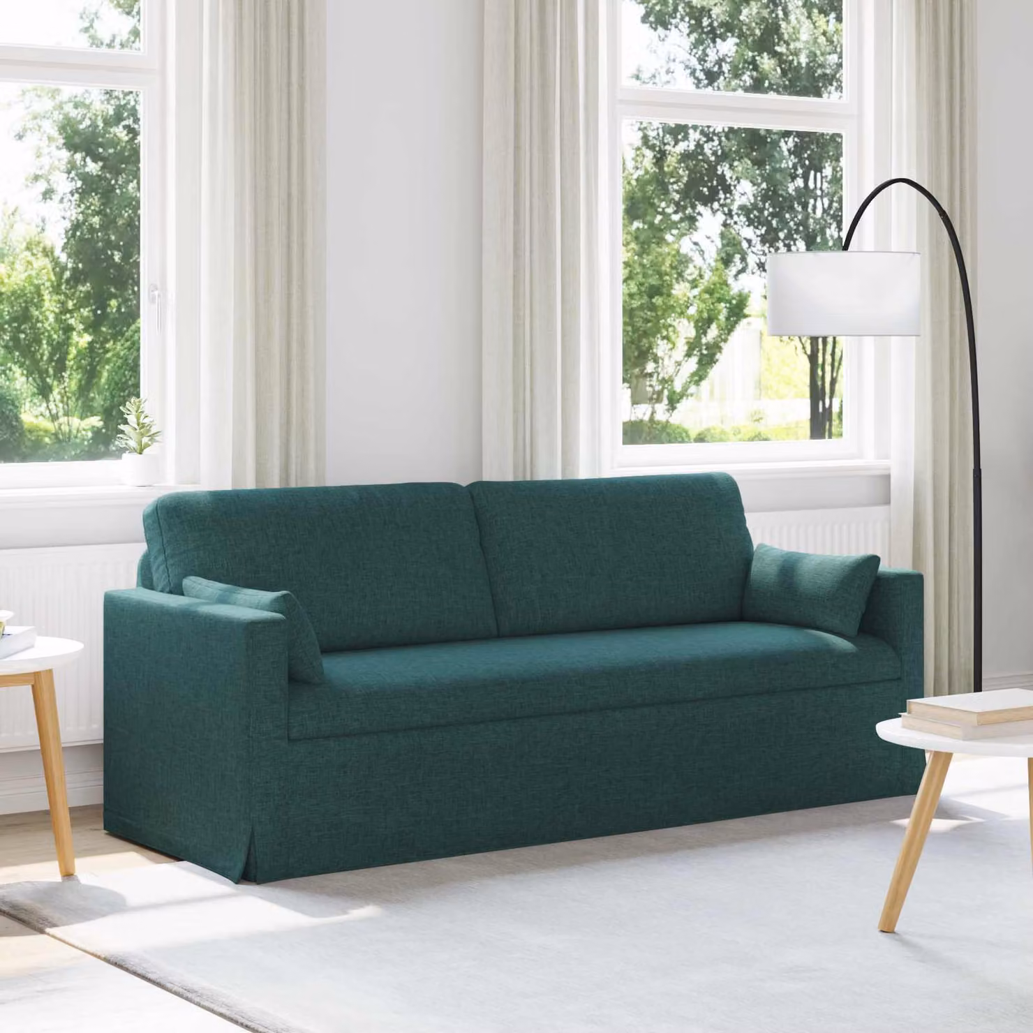 vidaXL Divano Verde Scuro in Tessuto con Struttura in Metallo e Rivestimenti Rimovibili L: 198 cm, P: 78 cm, H: 80 cm – 1