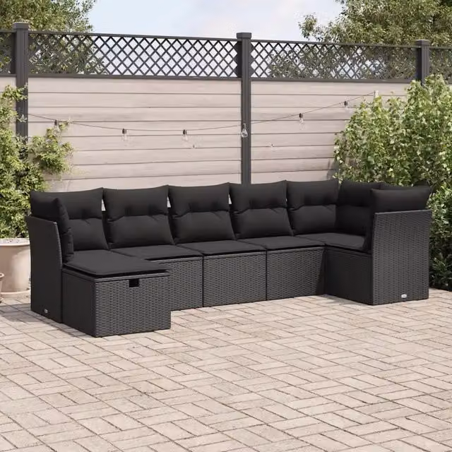 Set Divani da Giardino con Cuscini 7pz Nero Polyrattan 3325301