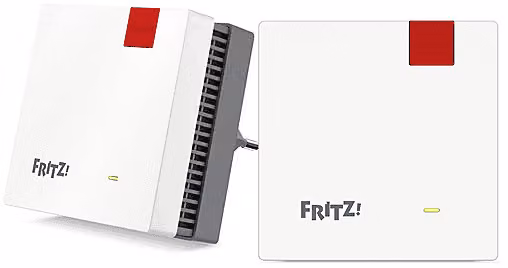 Set Mesh Wi-Fi FRITZ! Mesh 1700 Dual Band con tecnologia Wi-Fi 7 e porta Ethernet, confezione da 2 pezzi, bianco e rosso