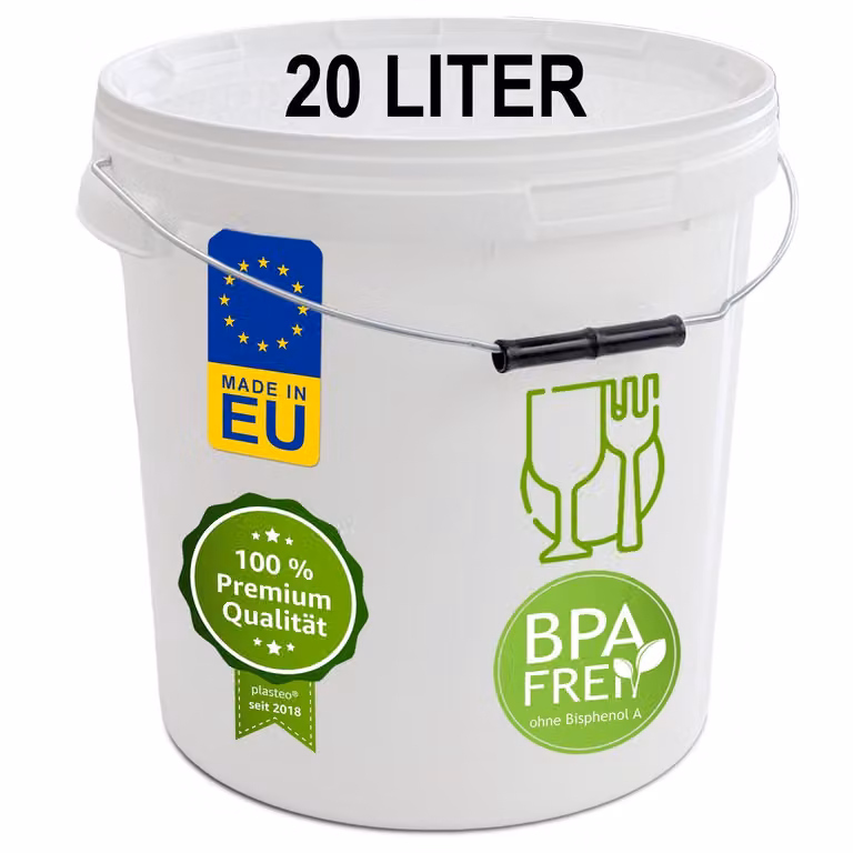 plasteo® Secchio da 20 litri con coperchio Secchio in plastica ermetico per alimenti Secchio in plastica Secchio vuoto Secchio da trasporto (1x 20 litri)
