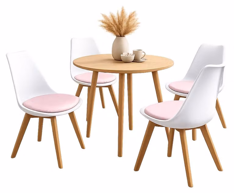 Set di 4 sedie da sala da pranzo bianche con seduta in ecopelle Atlanta Rosa con ornamenti