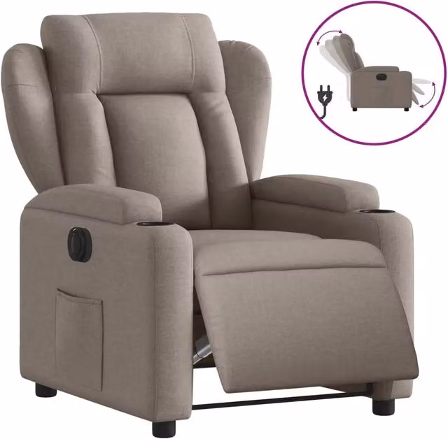 Poltrona | Sedia Relax Elettrica Reclinabile Tortora in Tessuto