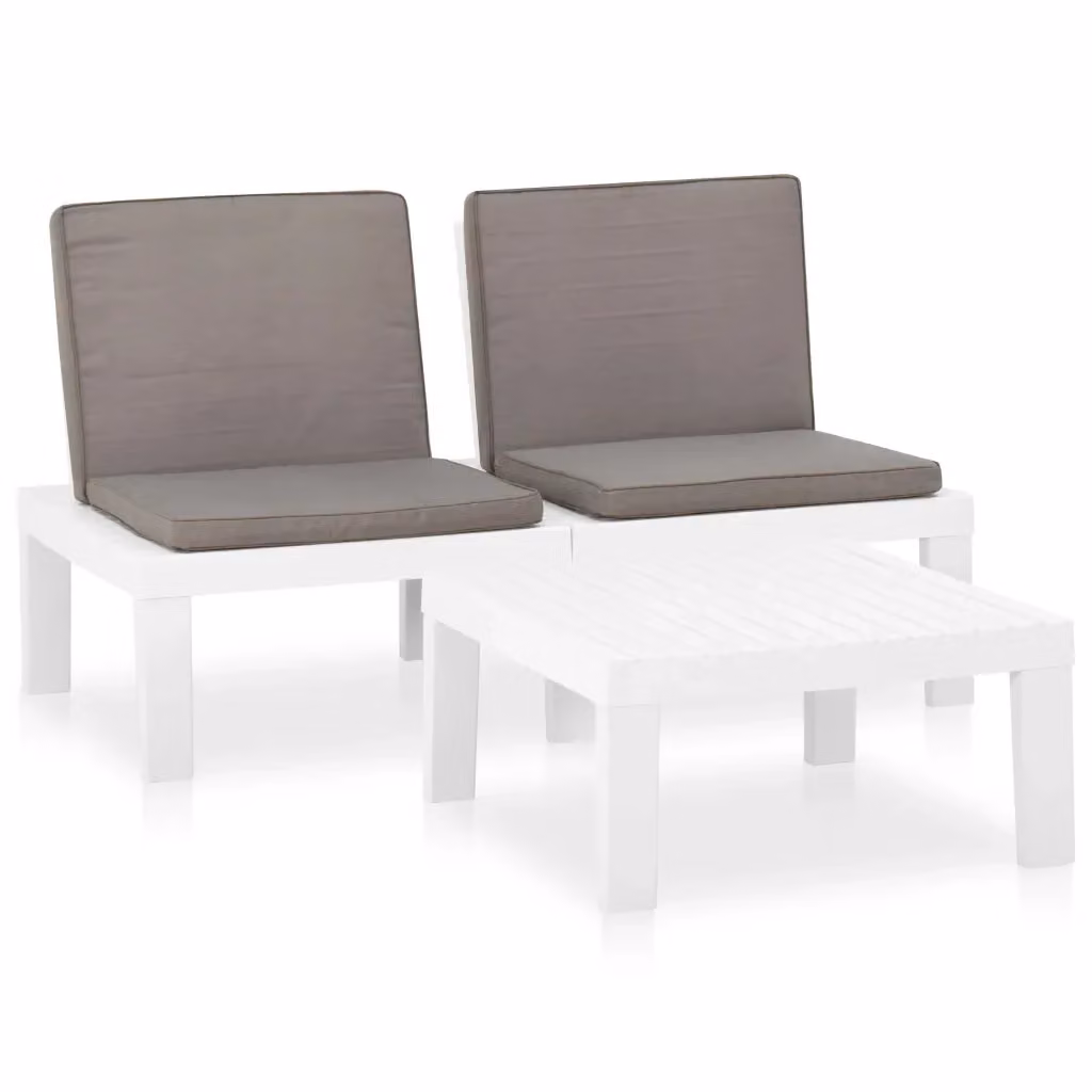 Set da giardino moderno vidaXL con divani imbottiti e tavolino da caffè, colore bianco e antracite, completo di cuscini – 2
