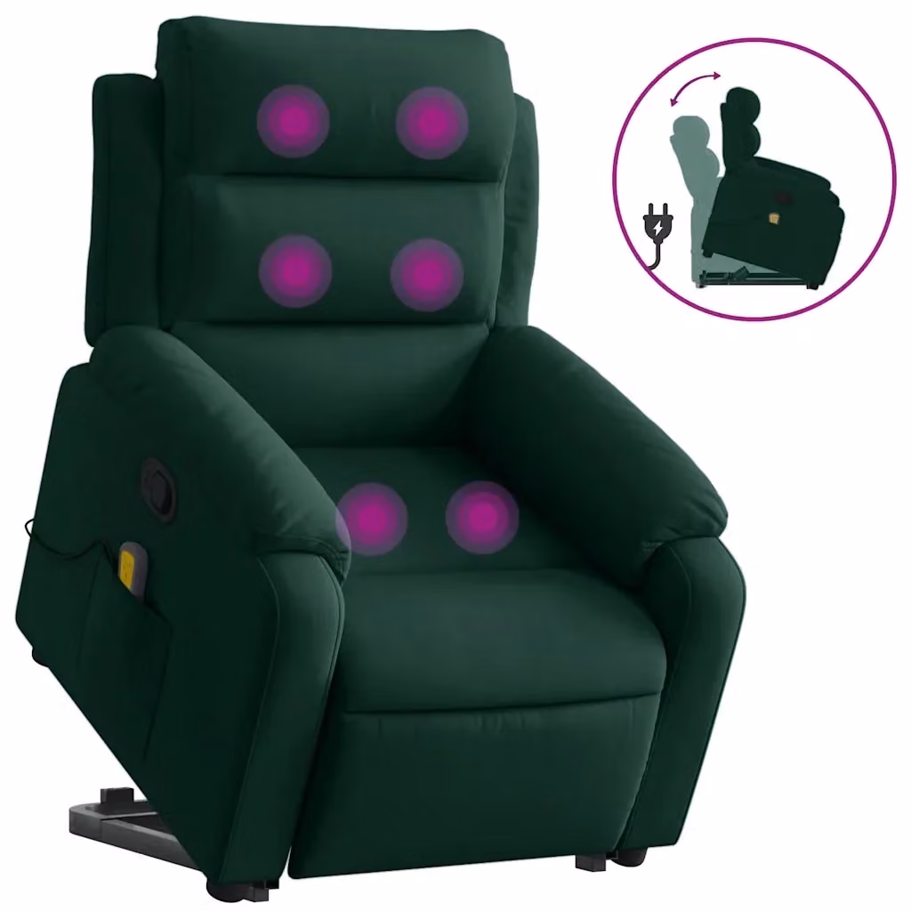 Poltrona Alzapersona Reclinabile vidaXL in Velluto Verde con Assistenza Elettrica per Senior – 2