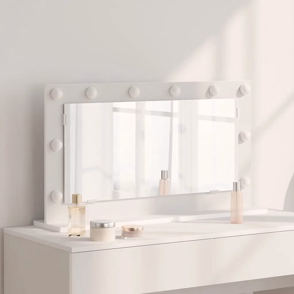 Specchio da vanità vidaXL con luce LED e porta USB, design moderno rettangolare, bianco, L 80 cm x P 45 cm x H 18 cm