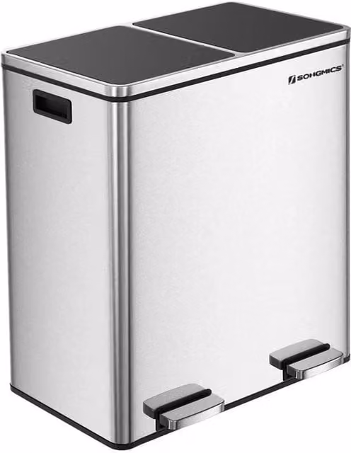 Doppio Cestino in Metallo XL - 2 Cassetti per la Separazione dei Rifiuti - 2x30 Litri di Separazione dei Rifiuti con Pedaliera