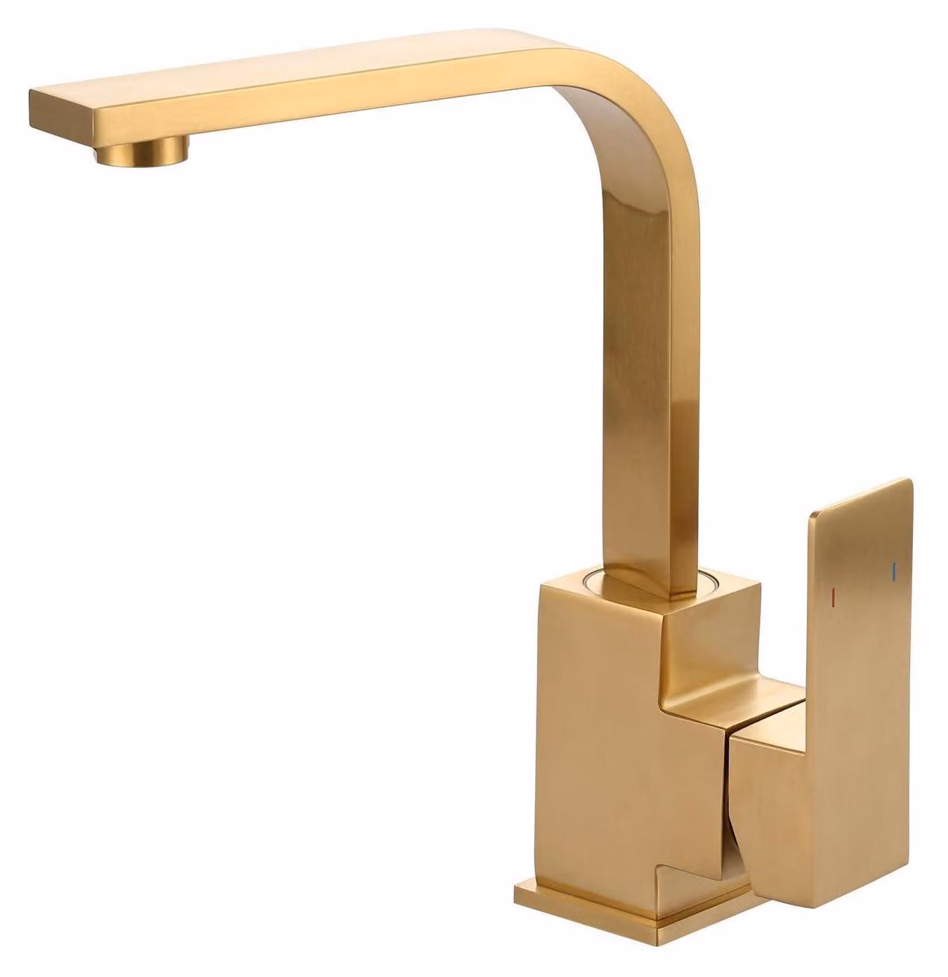 Miscelatore monocomando per lavabo, girevole a 360°, forma a "L", acciaio inossidabile con finitura dorata spazzolata