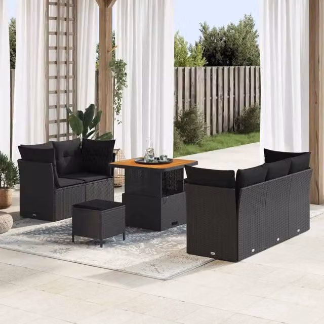 Set Divano da Giardino 8 pz Nero polyrattan 3361424